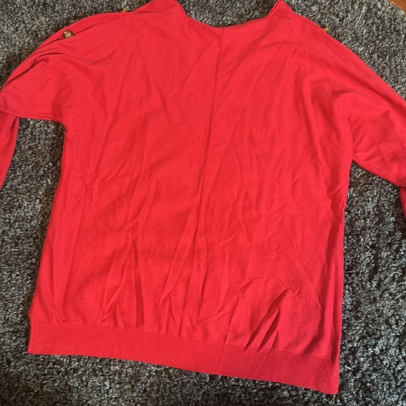 Red V-neck Sweater with Brown Buttons on Sleeves by Isela Size Large - Picture 6 of 6